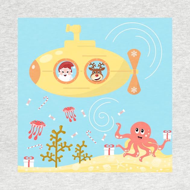 Underwater Christmas - Santa Claus in a yellow submarine by SooperYela